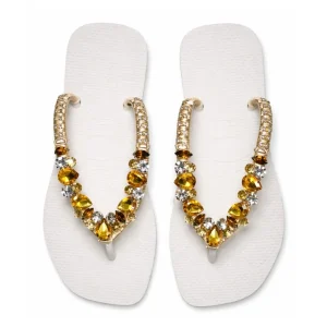 Ojotas Havaianas con cristales ámbar facetados